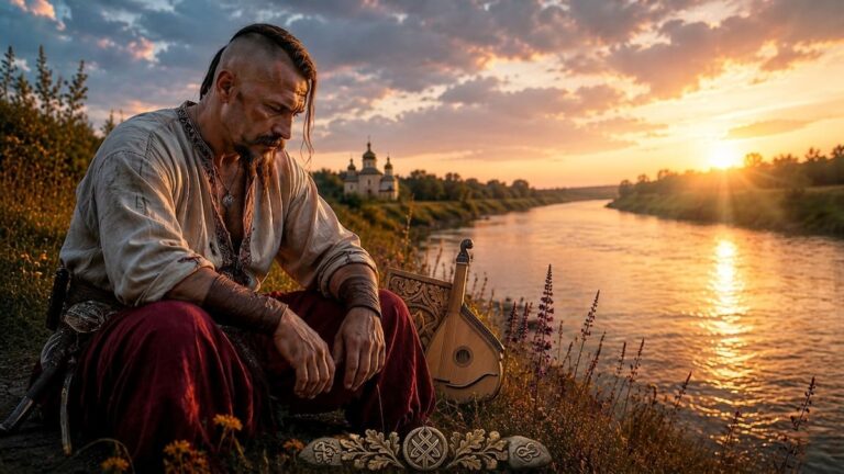 Cossack charakternyk in reflection by the river — how to deal with emotional pain.