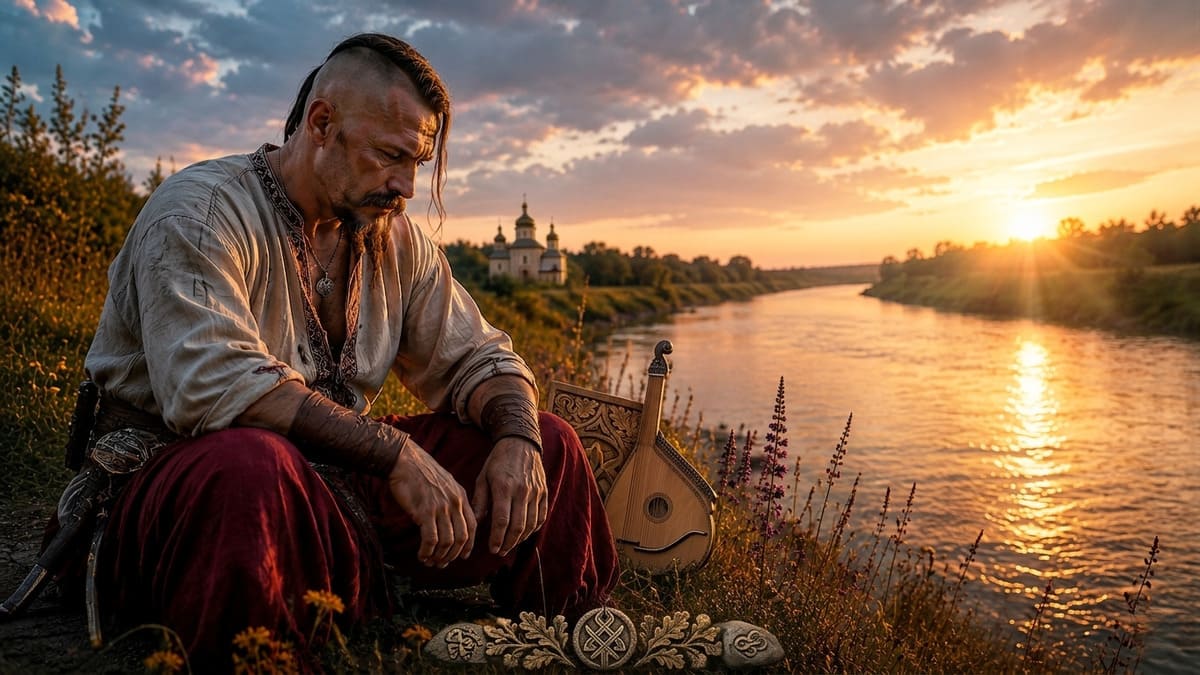 Cossack charakternyk in reflection by the river — how to deal with emotional pain.