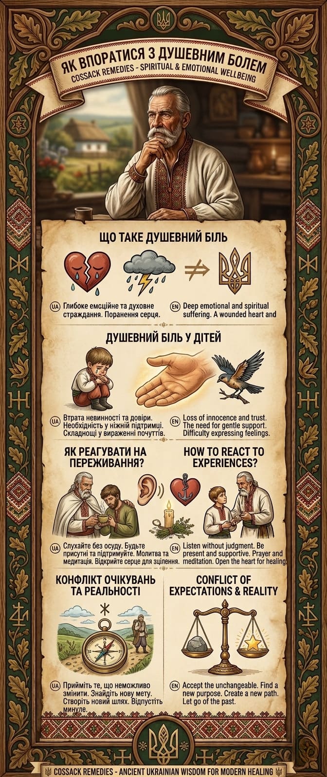 Інфографіка з порадами як впоратися з душевним болем та переживаннями.