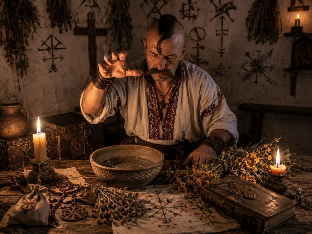 Козацький характерник 6 Козак характерник готує цілюще зілля та народні ліки при свічках.